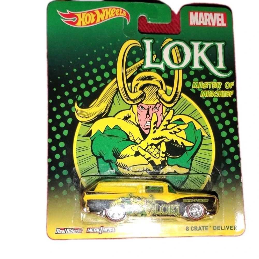 Hot Wheels Car Marvel Loki Master of Mischief 8‎ Crate Delivery Real Riders